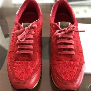 Valentino Rockstud red lace sneakers a 39